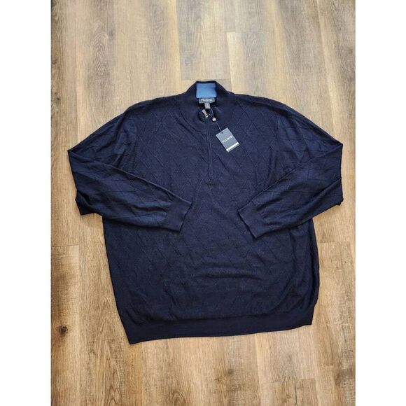 NWT Jos. A. Bank Argyle Wool Blend 1/4 Zip size men's 4X Blue Longsleeve stretch - Picture 4 of 7